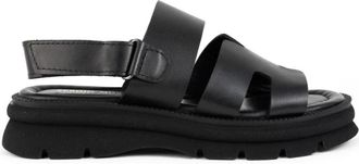 Sergio Moretti Platte Open Sandalen - Dames - Sandalen - Zwart - 38 EU - Leer - Schoenen