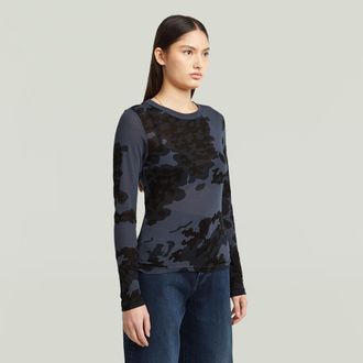 G-Star Langarmshirt G-STAR Aop Slim Wmn, Damen, Gr. XL (42), india ink forest camo, Single Jersey, Obermaterial: 100% Baumwolle, gemustert, mehrfarbig, slim 