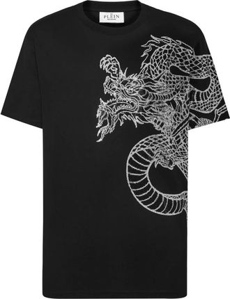 Philipp Plein T-shirt Ronde Hals SS Dragon Strass - Heren - T-shirts - Zwart - 4XL - Katoen - Tops
