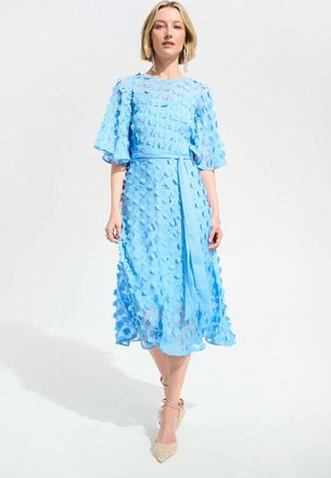 Joseph Ribkoff Embroidered Chiffon Fit And Flare Dress In Sky Blue