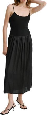 Mango Lace-Up Back Drop Waist Mixed Media Dress in Black at Nordstrom, Size 10