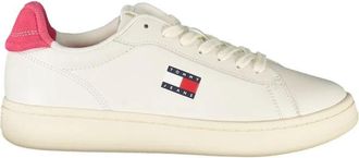 Tommy Hilfiger Witte Leren Dames Sneaker Fuchsia - Dames - Sneakers - Wit - 42 EU - Leer - Schoenen