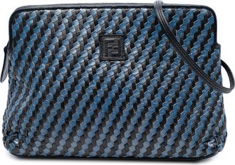 Fendi Pre-owned Womens Woven Leather Ff Crossbody - Black - One Size