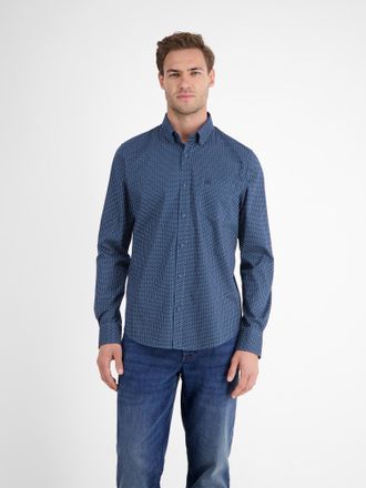 Lerros Langarmhemd LERROS Herrenhemd mit Ornamentmuster, Herren, Gr. S, Normalgr&ouml;ssen, storm blau, 97% Baumwolle, 3% Elasthan, Hemden Langarmhemd