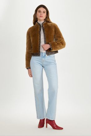 FURNIQ Shearling Studded Jacket in Brown at Nordstrom, Size Xx-Large