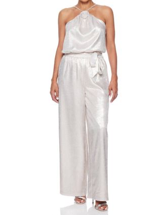 Greylin Karris Metallic Flower Halter Top In Silver
