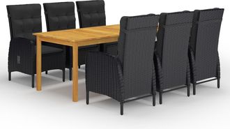 vidaXL Set De Comedor De Jard&iacute;n De 7 Piezas Negro Vidaxl