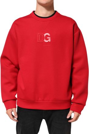 Dolce & Gabbana Red Dg Logo Crew Neck Men Sweatshirt Sweater Cotton Nylon Clothing