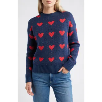 Caslon Jacquard Heart Crewneck Sweater in Navy Still- Red Heart at Nordstrom Rack, Size Xx-Large