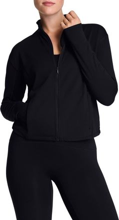 Spanx Brushed Full Zip Jacket in Very Black at Nordstrom Rack, Size X-Small