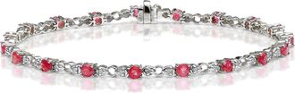 The Diamond Store 9K White Gold Diamond and Ruby Claw Set Link Bracelet