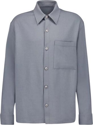 Balmain Overhemd met Knopen in Reli&euml;f - Heren - Casual Overhemden - Grijs - L - Wol - Overhemden