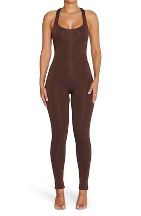 Naked Wardrobe Back in the Race Bodysuit in Chocolate at Nordstrom, Size X-Large