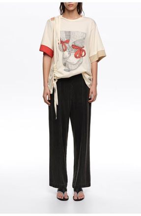 Bimba & Lola Straight Washed Trousers With Topstitching in Washed Black at Nordstrom, Size 42 Eu