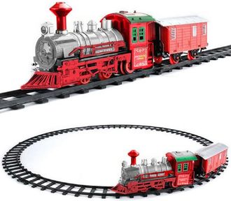 Trade Shop Trade Shop - Trenino Natalizio Sotto Albero Treno Elettrico Con Luci Vagone Rosso E Bianco