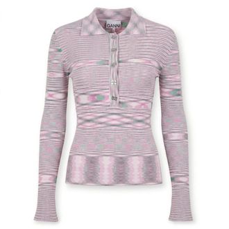 Ganni Polo Shirts, female, Pink, Size: M Spacedyed Polo