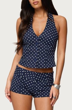 Edikted Twyla Dot Halter Top in Navy-And-White at Nordstrom, Size X-Small