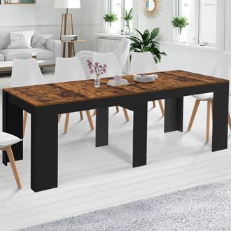 IDMarket Idmarket - Consola Extensible Orlando, 10 Plazas, 235 Cm, Madera Envejecida Y Negra