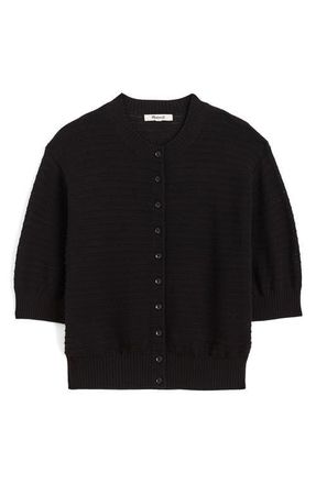 Madewell Textured Short Sleeve Cardigan in Jet Black at Nordstrom, Size Xx-Small