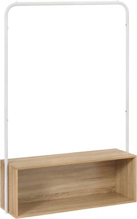 Woltu Woltu Appendiabiti Panca Scarpiera Metallo Legno Ingresso Design Moderno Bianco + Rovere Chiaro