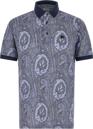 Etro Piqu&eacute; polo shirt van katoen met Arnica-motief - Heren - Polos - Blauw - S - Katoen - Tops