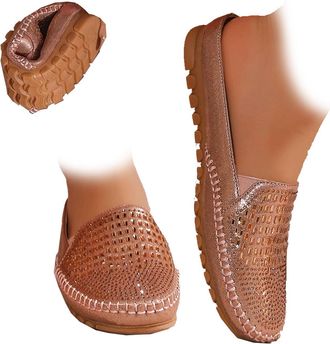 Generic Rhinestone Womens Sparkly Orthopedic Loafers, Orthopedic Sparkly Slip On Flat Slippers, Soft Sole Comfortable Mules for Dressy Daily Wear (6.5,Gold)