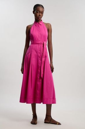 Karen Millen Cotton Halter Midi Shirt Dress in Fuchsia at Nordstrom, Size 12