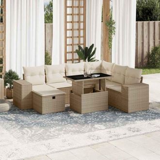 vidaXL Set De Sof&aacute;s De Jard&iacute;n Y Cojines 8 Piezas Rat&aacute;n Sint&eacute;tico Beige Vidaxl