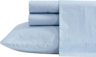 Nautica Geo Floral 200 Thread Count Cotton Percale Sheet Set in Blue Geo Floral at Nordstrom Rack, Size Queen