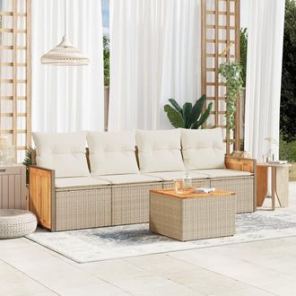 vidaXL Juego De Sof&aacute;s Jard&iacute;n Con Cojines 5 Pzas Rat&aacute;n Sint&eacute;tico Beige Vidaxl
