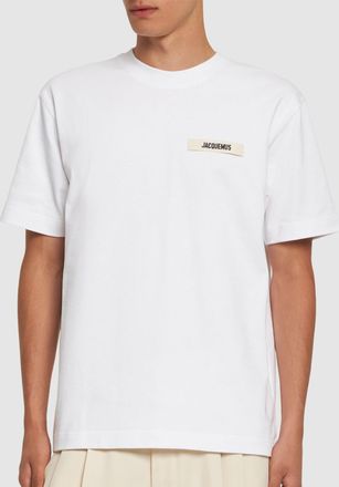 Jacquemus Mens The Gros Grain T-Shirt in White Cotton - Size Medium