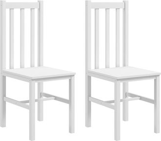 HOMCOM juego de 2 sillas de comedor, sillas de cocina con estructura en madera de pino y respaldo alto de listones, Blanco