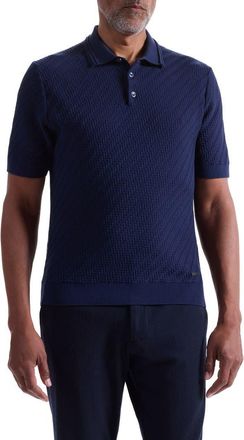 Bugatchi Basket Stitch Cotton Blend Polo Sweater in Navy at Nordstrom, Size Xx-Large