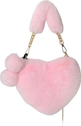 Generic Womens Plush Bags Plush Handbag Heart Shaped Shoulder Crossbody Bag Autumn Winter Versatile Coin Purse Soft(Light Pink)