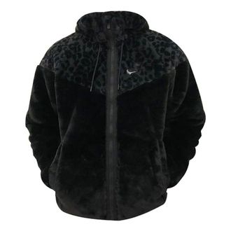 Nike Mens Nike Leopard Print Splicing Brand Logo Printing Zipper Jacket Black DH6683-010