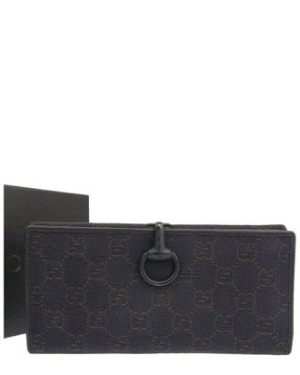 Gucci Gg Canvas Horsebit Long Wallet Black Vintage (Authentic Pre-Loved)