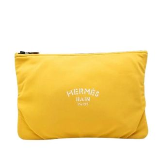 Herm&egrave;s Pre-owned Embossed Polyamide Clutch - Dames - Pre-owned - Geel - Maat: ONE Size Polyamide