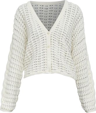 Theory White Cashmere Cable Crop Cardigan