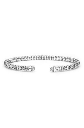 Lagos Signature Caviar Versa Pav&eacute; Diamond Cuff Bracelet in Silver at Nordstrom, Size 7