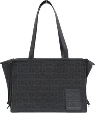 Loewe Pre-owned Tote Bags, male, Black, Size: ONE SIZE Pre-owned Cushion Tote Anagram Jacquard Canvas Calf Tote Bag