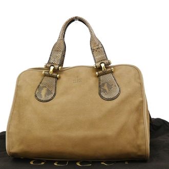Gucci Twice Satchel Nubuck With Python Brown Suede Handbag (Pre-Owned)