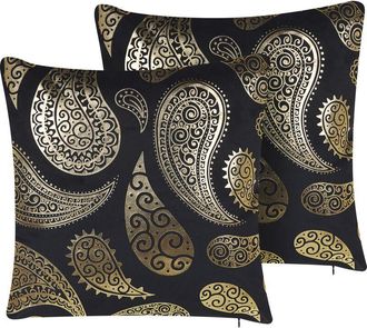 Beliani Conjunto De 2 Cojines De Terciopelo Dorado 45 X 45 Cm Funda Extra&iacute;ble Cremallera Ursinia