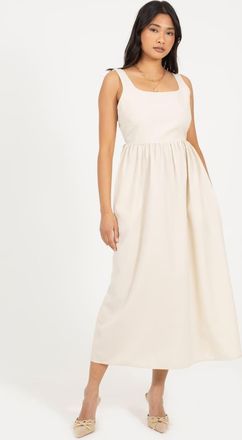 Brave Soul vestito grembiule midi con scollo quadrato e tasche color ecru-Neutro
