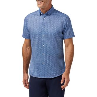 Mizzen+Main Halyard Trim Fit Boomerang Print Short Sleeve Performance Button-Up Shirt in Cobalt Retro Boomerang at Nordstrom, Size Medium