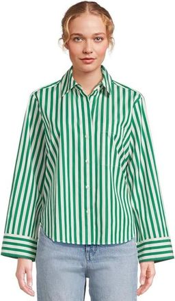 Madewell Womens Madewell Poplin Easy Shirt Green Striped Y-Neck Button-Up RED1193
