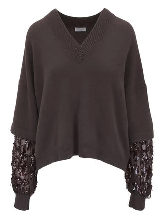 Brunello Cucinelli sequin-embellished cashmere sweater - Brown