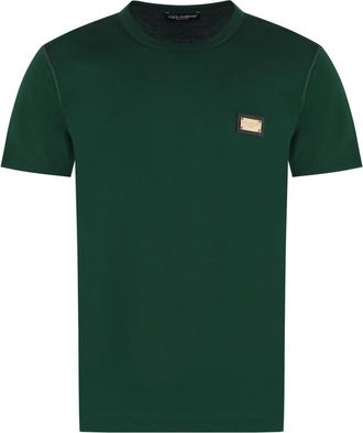 Dolce & Gabbana Green Crewneck Logo Plaque T-Shirt