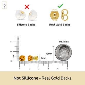 MAX + STONE 14k Yellow or White Gold 6MM Cushion Cut Gemstone Solitaire Gemstone Studs