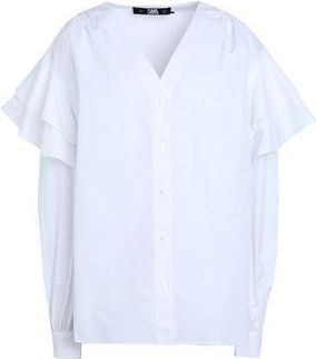 Karl Lagerfeld V-NECK POPLIN BLOUSE W/RUFFLES