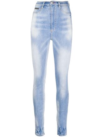 Philipp Plein faded embroidered detail jeans - women - Cotton/Polyester/Spandex/Elastane - 27 - Blue